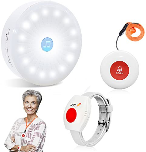 ChunHee Braccialetto di Chiamata d'Emergenza per Anziani - Chiamata d'Emergenza Domestica Campana d'Emergenza Interna Campana di Cura 45M Ricezione Gamma 1*Ricevitore + 2*Pulsanti