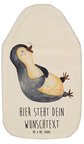 Mr. & Mrs. Panda Personalisierte Wärmflasche Pinguin Lachen - Weiß