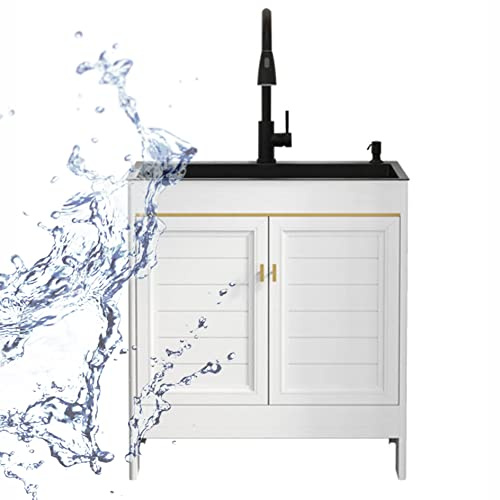Mobiletto Sottolavello Cucina,Lavatoio in Acciaio Inox,Singola Lavello con Rubinetto,Lavelli Commerciale 1 Vasca Autoportante Professionale con Tubo Flessibile e Tappo di Scarico dell'Acqua (Color :