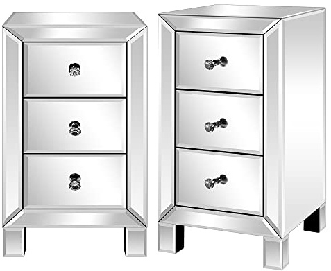 LEADZM Nachttisch Glas 2er Set mit 3 Schubladen, Beistelltisch Nachtschrank | Aufbewahrungsschrank, für Wohnzimmer, Schlafzimmer, Büro, Badezimmer usw 30 x 30 x 60 cm