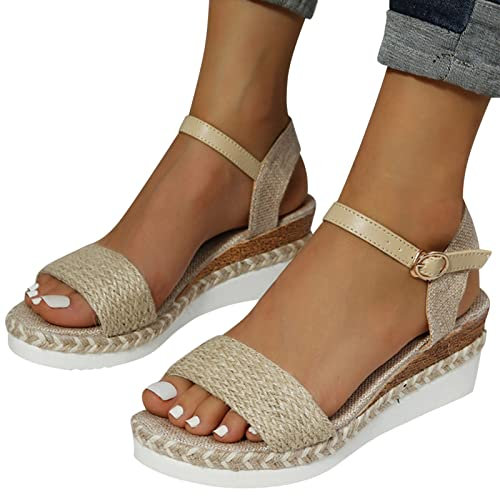 Générique Sandales Femme Été Chaussure Talon Compensé Confortables Plateforme Nu-pieds Bout Ouvert Semelle Epaisse Comfy Semi Trailer Espadrilles