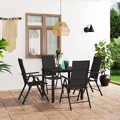 Festnight Gartenmöbel Set Alu Sitzgruppe Garten Essgruppe 4 Personen Gartenmöbel Set mit 4 gartenstuhl mit armlehne Gartenmöbel Essgruppe Gartengarnitur Sitzgarnitur-Schwarz-5-tlg