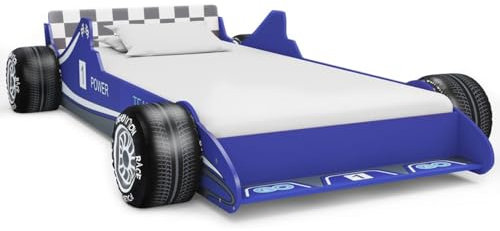 Homgoday Kinderrennwagenbett Blau, MDF-Gestell, 90x200cm, ab 4 Jahren - Sicherheit & Komfort Model245661