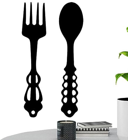 HUNYA Decorazione da Parete Nera con forchetta e Cucchiaio | Insegna Decorativa a Forma di forchetta e Cucchiaio in Ferro battuto da 2 Pezzi | Forchetta e Cucchiaio Decorativi per Hotel, Sala