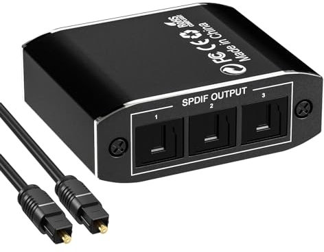 Optischer Splitter, SPDIF Toslink Splitter, 1x3 Digital Audio Verteiler,mit Optical Cable Unterstützt LPCM 2.0, DTS, Dolby - AC3,kompatibel mit PS3 DVD HDTV STB