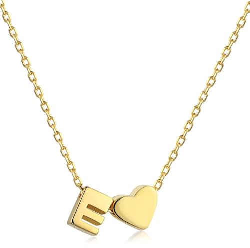 Herz Kette mit Buchstaben Kette Damen Halskette mit Herz Anhänger Buchstabenkette Gold Personalisiere Initialen A-Z Namenskette Herzkette Freundschaftskette Edelstahl Schmuck für Frauen Mädchen (E)