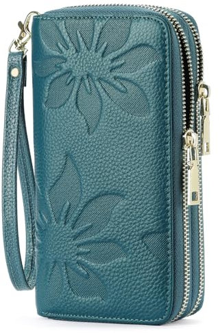 GOIACII Geldbörse Damen Große Portemonnaie RFID Doppelreißverschluss Geldbörsen für Frauen Leder Brieftaschen mit Handschlaufe