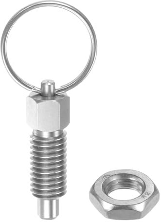 QUARKZMAN Émbolo de Resorte con Anillo de Tracción 3/8˝-16 Longitud de Rosca 0.79 Cabeza Plana Acero Inoxidable Pasador de Índice Retráctil No Bloqueante
