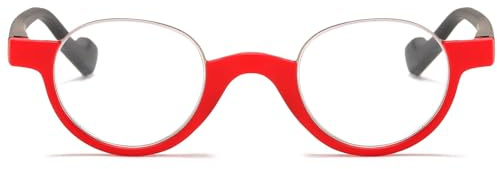 ABETOS Mode Halbrand Lesebrille Damen Herren Halbrund Klein Halbrahmen Halbbrille mit Stärke Federscharnier Retro Halbmond Lesehilfe Sehhilfe