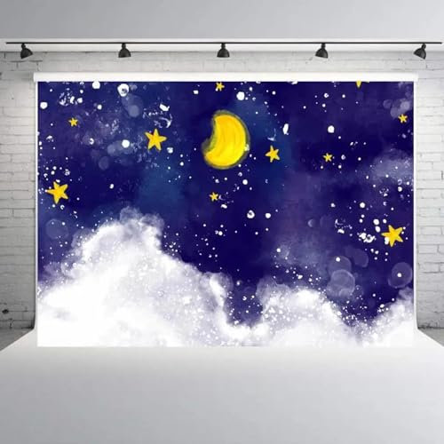 1. Fotografie Vinyl Hintergrund Geburtstagsparty Ballon Mond Nacht Liebe Baby Kinder Dekor Hintergrund für Studio Requisite 150cmx100cm