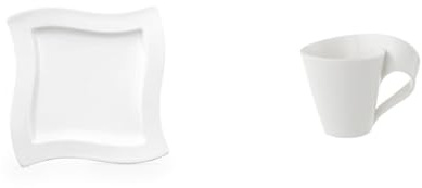 Villeroy & Boch – New Wave Frühstücksteller, Eckiger Teller & NewWave Tasse, 200 ml, Premium Porzellan, White, 1 Stück (1er Pack)**Erwachsene**
