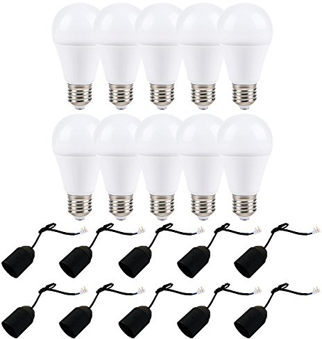 NCC-Licht 10x Baufassung schwarz E27 mit LED A60 Birne 9W Kaltweiß 6000K | Robuste Renovierfassung mit Lüsterkleme und Zugentlastung, ersetzt 60W Glühlampe, ideal für Baustellen und Renovierungen