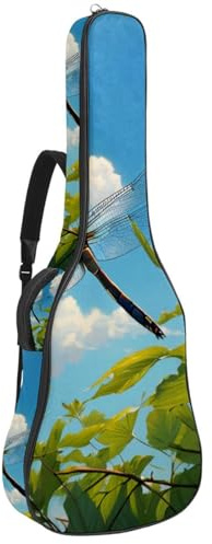 Große schöne Gitarrentasche Wasserdichte Akustikgitarrentasche für 40/41/42 Zoll, mit Schutzschicht und mehreren Taschen, Gitarren-Rucksack, niedliche Libelle, mehrfarbig, 42.9x16.9x4.7 in,