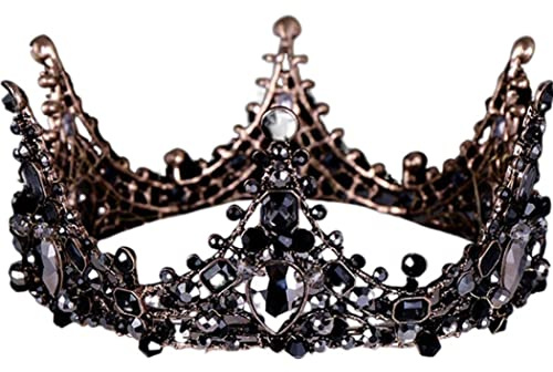 Veesper Krone Tiara Barock Schwarz Braut Kristall Gothic Schmuck Hochzeit Kopfschmuck Vintage Queen Haarschmuck für Frauen und Mädchen Typ 3