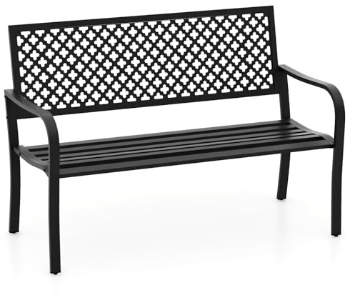 KOMFOTTEU Gartenbank Metall, Sitzbank mit Armlehnen, Parkbank für 2-3 Sitzer bis 300 kg belastbar, Metallbank Terrassenbank für Hof, Park, Terrasse, 127 x 62 x 86 cm (Schwarz)