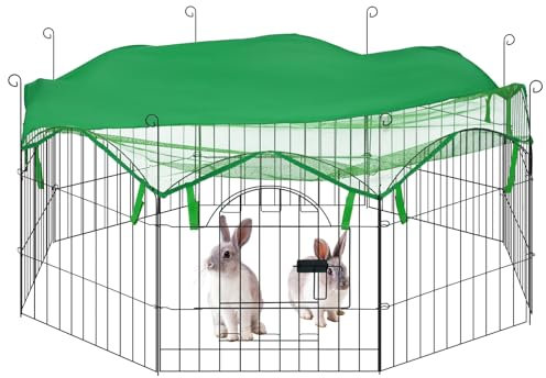 EUGAD Enclos Extérieur pour Lapins - Parc à Animaux Ø143cm avec 8 Panneaux 56x60cm, Filet de Protection, Porte Sécurisée & 6 Piquets - Cage en Métal pour Lapins, Cochons d'Inde, Poules