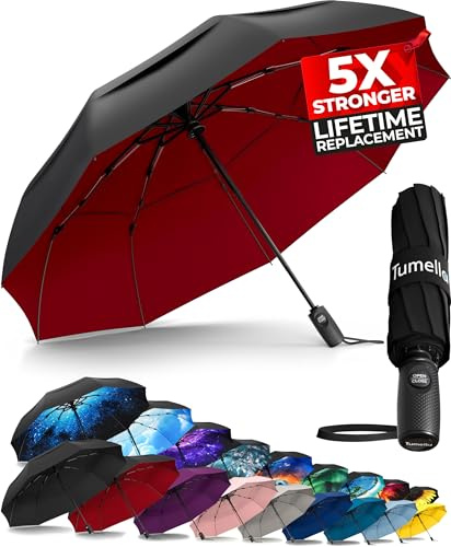 TUMELLA Strongest Windproof Travel Umbrella (Compact, 100MPH Wind-Tested)