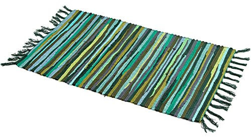 Namzi Flickenteppich, maschinenwaschbar, Baumwolle, wendbar, handgewebt, mehrfarbig, gestreift, für Schlafzimmer, Wohnzimmer, Küche und Waschküche (50,8 x 78,7 cm, Grün)