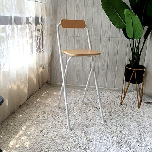 Klappbarer Barhocker mit Rückenlehne – Tragbare Barhocker mit Metallrahmen – langlebiger und stabiler Klapphocker für die Außenküche, das Geschäft oder das Café (Farbe: Holz, Größe: 65 cm) Keep it in