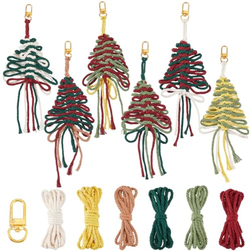 SUNNYCLUE 6 Set Makramee Schlüsselanhänger Set Weihnachts Schlüsselanhänger Set Makramee Christbaumschmuck Makramee Schlüsselanhänger Mit Anleitung Makramee Sets Für Handtaschen DIY Dekoration Zum Auf