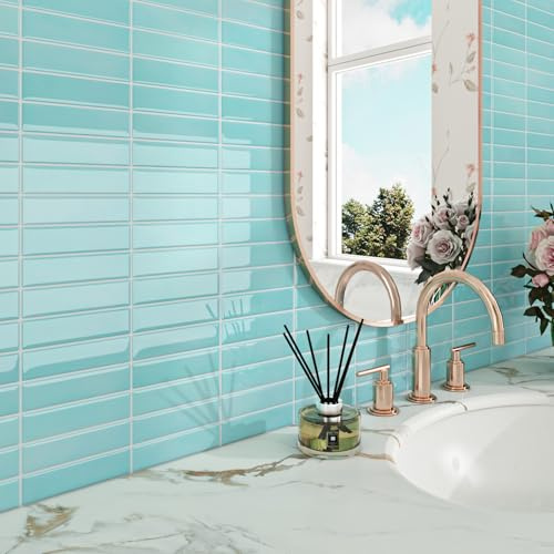 ReWallpaper 30.5x30.5CM 34 Pezzi Piastrelle Autoadesive Bagno Impermeabili Adesivi Mattonelle Blu 3d Pannello Paraschizzi Cucina Parete Adesivo Blu Piastrelle per Lavanderia Rivestimento Camino
