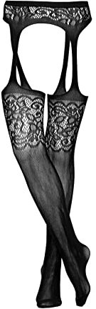 le CABARET LINGERIE Strümpfe mit Hüftgürtel Strumpfbänder Damen Frauen Netzstrümpfe Überkniestrümpfe mit Blumenmuster schwarz