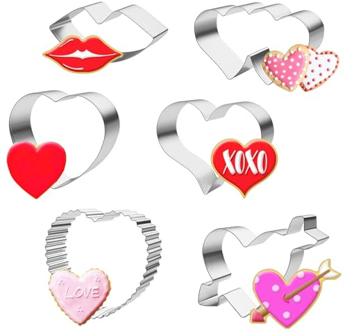 Lot de 6 emporte-pièces de Saint-Valentin en acier inoxydable - Doubles, flèches, lèvres - Pour la cuisson et la décoration