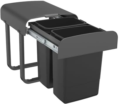 EKOTECH Abfallsammler ALADIN 14 (2x7) Liter mit Vollauszug, Orion Grey/ab 40 cm Schrankbreite/Abfalleimer
