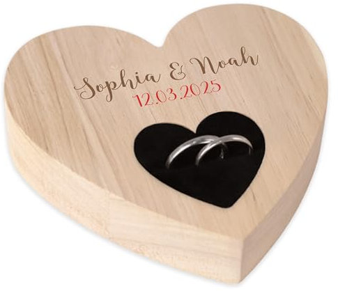 LAUBLUST Personalisiertes Ringkissen in Herzform mit Namen & Hochzeitsdatum - Herzförmige Ringbox zur Hochzeit & Verlobung | Holz Trauringkissen für Hochzeitsringe & Ringhalter für Trauungszeremonie