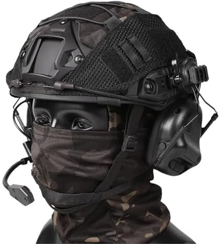 YChoolco Tactical Helmet with Headset, Adjustable Airsoft Helmet with Helmet Cover & Balaclava Mask for Cosplay Tactical Hunting Gear(Dark Gray)