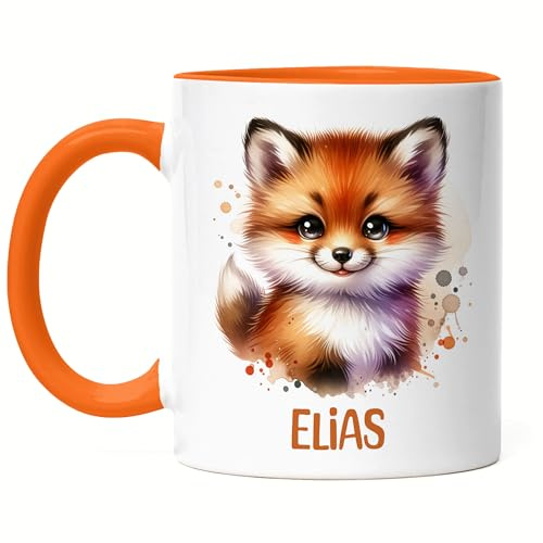 Kiddle-Design Kindertasse mit Namen Personalisiert, Personalisierte Tasse Kinder mit Waschbär, Namenstasse Waschbärtasse, Kinderbecher als Geschenk zur Taufe, Geburt Weihnachten - Emaille Tasse