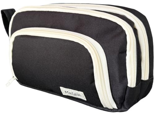 Mailain Federmappe Mäppchen mit 3 Fächer Federtasche große Kapazität Federmäppchen Mädchen Junge Teenager Erwachsene Pencil Case Schlamppermäppchen Etui Stifte für Schule Büro (Schwarz)