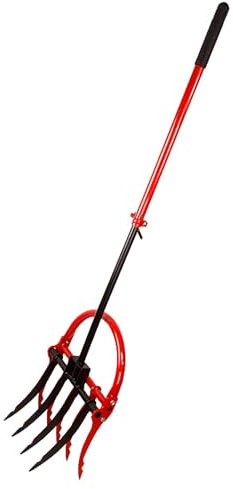 Garden CultivatorCultivator Tiller Manual Twist TillerBroad Fork for Gardening with 9 Steel Tines Heavy Duty Pitchfork Tool Crumbler Soil Cultivator Tiller for Lawn Garden Farm Red