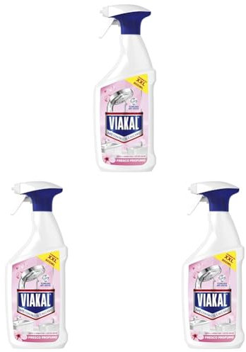 Viakal Spray Anticalcare, Confezione da 3 x 720ml, Fragranza Fresco Profumo, Tecnologia Anti-Goccia, Elimina Fino Al 100% Di Calcare e Residui di Sapone