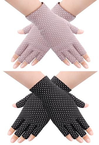 Qzakce Guantes de Protección Solar UV para Mujer 2 Pares Guantes de Ciclismo Antideslizantes para Conducción, Pesca, Ciclismo,Golf
