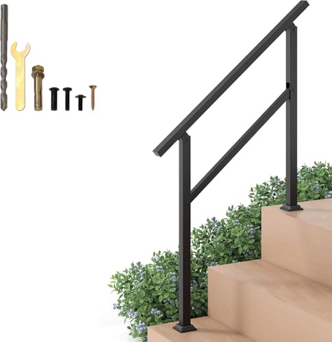 HOMFME Outdoor Handrails for Stairs, Steel Steps Hand Rail Stair Railing with Adjustable Angle, Outside Safety Grab Rail Floor Mount Railing for Garden Entrance Parapet Balcony (Black, 104 x 92 cm)