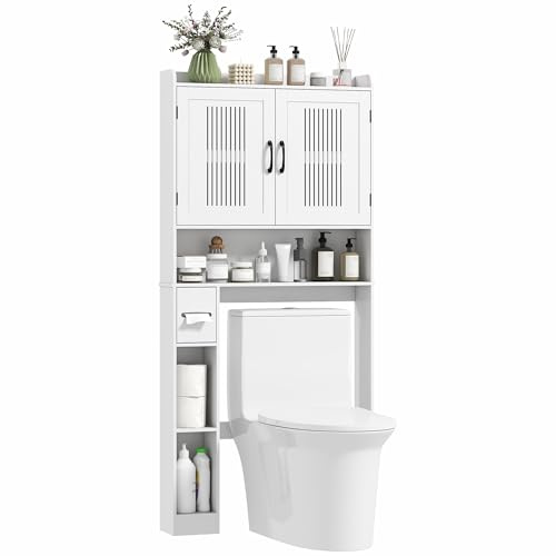 HOMCOM Estantería sobre Inodoro con Estante Ajustable 2 Puertas Blanco