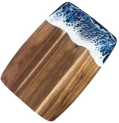 Garneck Resin and Acacia Wood Large Cutting Board Chopping Board with Irregular Pattern Non-Slip Surface Sturdy Kitchen Meat and Fruit Cutting for Home Use