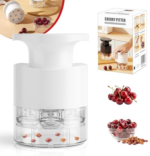 Kirschentkerner, 2025 Neu Push Down Kirschkernentferner mit 7 Löchern, Entkerner Kirschen für Marmelade und Desserts, Küchen Gadgets Kirschentsteiner Obstentkerner für Küche, Picknick (Weiß)