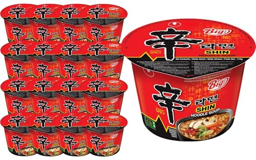 Shin Cup Noodles Big Bowl 114g Each (Pack 16) - Nong Shim Shin Instant Noodles Korean Style Traditional Spicy - Excellent for Snack and Soups