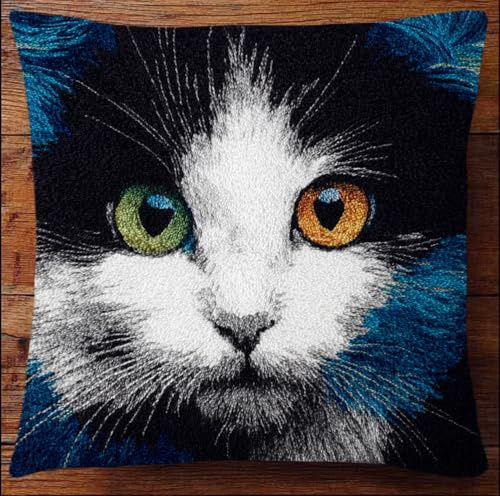 Taxpy Knüpfkissen Set Schöne Katze 43X43Cm Knüpfkissen Set Für Anfänger Erwachsene Oder Kinder Zum Selber Knüpfen,Diy Knüpfteppich Knüpfpackung