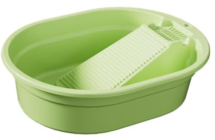 Fenteer Washboard Basin Washtub Space Saving Lightweight Multifunctional Plastic Tubs Wash Basin with Washboard Laundry Wash Bucket for Bathroom Laundry Dorm Hand Washing, Green