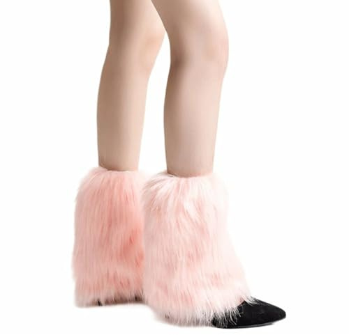 DOKRIN Stulpen für Damen,Damen Beinwärmer, Plüsch Warme Fußwärmer, Herbst und Winter Dicke Kältefeste Socken (Pink: 25cm)