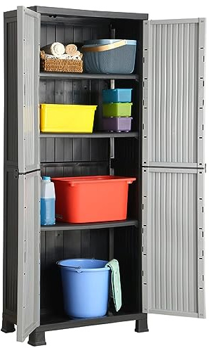 ZQQLVOO Armario de Almacenamiento de Plástico para Casa y Oficina, Estantes Ajustables, Organizador Compacto para Garaje y Trastero, Fácil Limpieza, Amplio Espacio