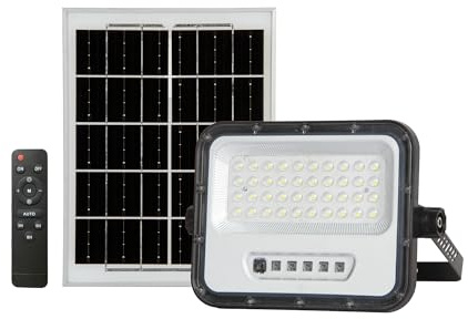 Jandei - Foco Proyector LED Solar 100W 40leds 650Lm, Luz Blanca 6500K con Mando, Panel Separado, IP65 Impermeable, Cable 4,6m. Iluminación Exterior, Jardin, Caminos...