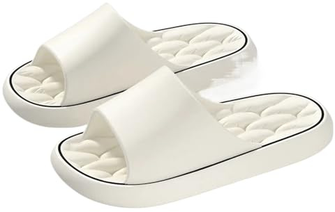 Massagetofflor damtofflor halkfria läckande badrum vardagliga strandskor för män mjuka sulor par platta sandaler (vita, 40-41)