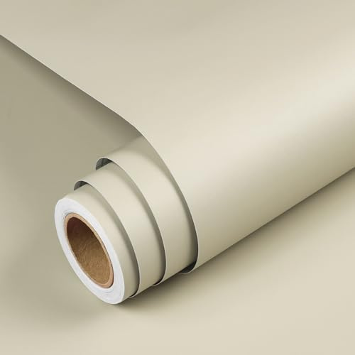 Yenhome Papier Peint Autocollant Mural Chambre Moderne Beige Foncé 40x300cm Papier Adhesif pour Meuble Mate Salon Salle de Bain Imperméable Beige Revetement Adhesif Meuble pour Table Armoire Coiffeuse