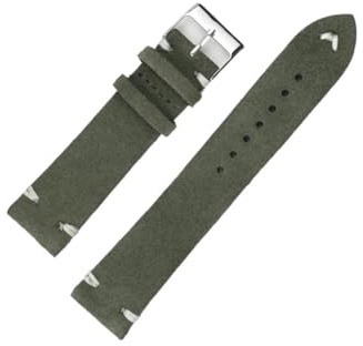 Vintage klockremmar i mockaläder Blå klockband Ersättningsrem for klocktillbehör 18mm 20mm 22mm 24mm(Green-White Line,24mm)