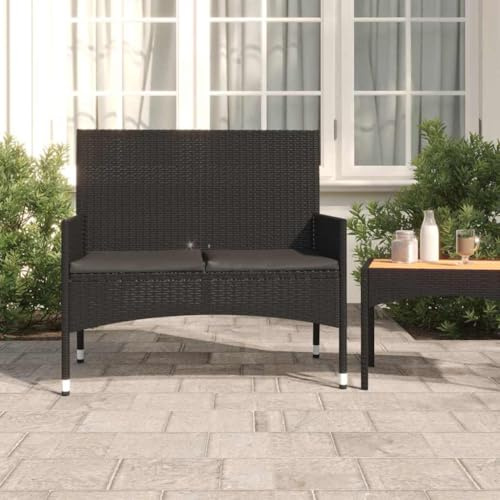 MOBCANT Modern Gartenbank & Outdoor Bank Schwarz PE-Rattan 2-Sitzer Parkbank Balkonbank für Garten, Park, Hotelgarten (90x51x85 cm)
