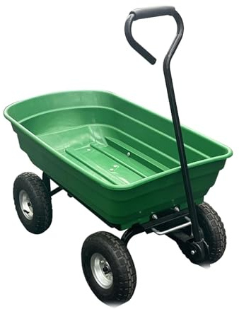 Brouette de Jardin à 4 Roues Virimolo, Chariot Utilitaire en Fer et Plastique, Dimensions 93x89,5x50,5 cm, Couleur Verte, pour Jardin, Cour et Travaux Extérieurs